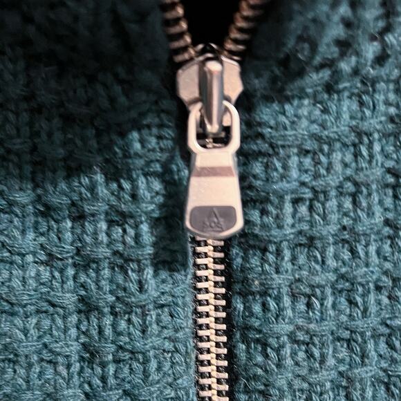 SOS Black Snow Sweater Small Waffle Knit Quarter Zip Dark Green Wool Nylon - Picture 5 of 8